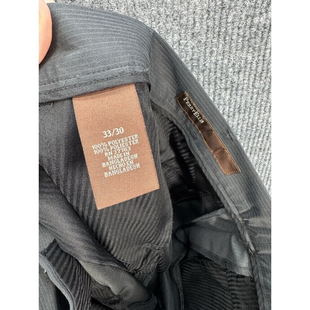 Perry Ellis Dress Pants Mens 33x30 Carbon Gray Pinstripe Polyester Slacks NWT - Picture 8 of 10